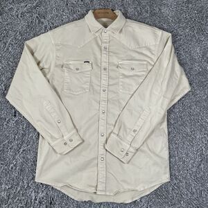 Poncho Snap Button Shirt Men's Medium Regular Fit Long Sleeve Beige Preppy